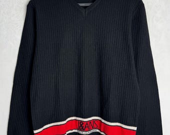 DOLCE & GABBANA vintage herentrui, jaren 90 DG-logo v-hals trui, authentieke Italiaanse luxe designer gebreide kleding, Y2K zwarte minimalistische trui, S