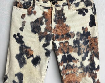 JUST CAVALLI Vintage Cotton Shorts, Y2K Animal Print Mens Bermuda, Italian Designer Statement Streetwear Shorts, Cow Print Summer Shorts, M