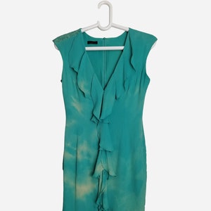 ESCADA Vintage Silk Dress 90s Designer Tie Dye Pure Silk Midi Dress Mujer Sin Mangas Turquesa Vestido de Verano
