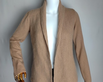Cardigan aperto sul davanti in puro cashmere, maglione morbido lavorato a maglia 100% cashmere, maglieria classica di lusso da donna, giacca con collo a scialle a maniche lunghe, taglia M