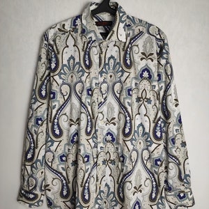 ETRO Paisley Print Cotton Shirt, Y2K Italian Luxury Designer Shirt, Mens Patterned Button Up, Colorful Long Sleeve Shirt, Made In Italy, XL