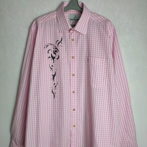 Mens Trachten Shirt, Traditional Alpen Shirt, Long Sleeve Austrian Shirt, Oktoberfest Folk Button Up, Tyrol Bavarian German Shirt, Size XL