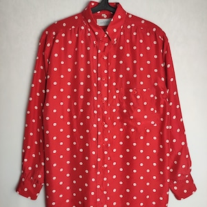 80s Mens Polka Dot Silk Shirt, Geometric Print Button Down, Festival Pure Silk Shirt, Oversized Long Sleeve Shirt, Patterned Summer Shirt, S
