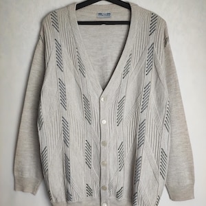 Oversized Mens Cardigan, 90s Wool Blend Cardigan, Grandpa Oldschool Sweater, Geometric Patterned Cardigan, Cosby Hipster Sweater, Size XL