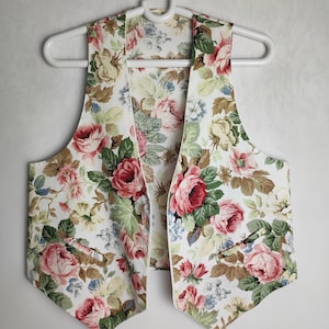 Floral Print Cotton Vest, 90s Boho Summer Vest, Festival Sleeveless Jacket, Open Front Vest, Womens Patterned Waistcoat, Retro Party Vest, L