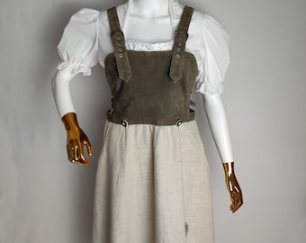 Abito austriaco in pelle scamosciata di lino, abito Trachten senza maniche, abito Dirndl tradizionale, abito Oktoberfest bavarese alpino, abito popolare tirolese, taglia L