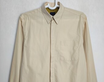 KENZO HOMME Mens Shirt, Authentic Designer Cotton Shirt, Y2K Minimalist Button Up, Beige Long Sleeve Shirt, 90s Casual Clothing, Size M