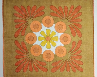 80s Cotton Neckerchief, Floral Print Small Scarf, Geometric Pattern Square Scarf, Colorful Summer Neck Scarf, Womens Bandana Handkerchief