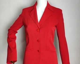 THIERRY MUGLER Vintage Blazer, 90s Red Suit Jacket, French Fashion Designer, Ladies Classic Office Blazer, Elegant Minimalist Jacket, Size S