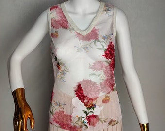 Top de malla DOLCE &GABBANA, top de diseñador italiano de los años 90, blusa floral DG auténtica, blusa transparente sin mangas sexy, top transparente de rejilla, S