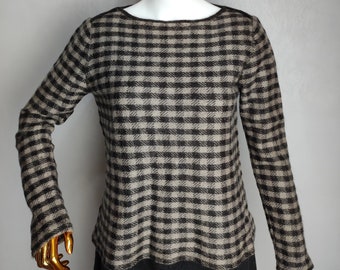 MAX MARA WEEKEND Wool Sweater, Tartan Plaid Check Womens Jumper, 90s Italian Designer Sweater, Brown Long Sleeve Crewneck Pullover, Size L