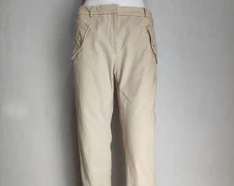 MISSONI Cotton Chino Pants, Y2K Womens Beige Trousers, Italian Designer Casual Chinos, Minimalist Slim Fit Pants, Made In Italy, Size 8