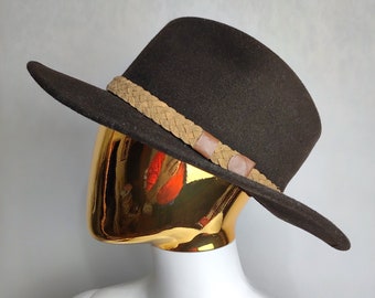 ORVIS Felt Hat, Made In USA Western Hat, One Size Brown Cowboy Hat, 80s Wool Fedora Hat, Classic Wide Brim Hat, Retro Mens Accessories Gift