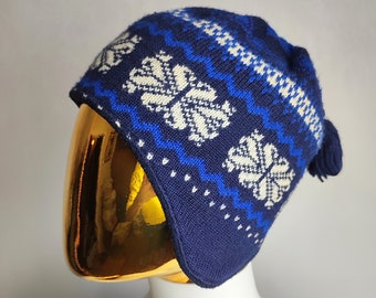 Scandinavian Wool Hat, Made In Austria Unisex Hat, Nordic Pattern Hat, Norwegian Fleece Lined Hat, Fair Isle Knit Hat, Christmas Winter Gift