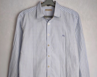 BURBERRY BRIT Gingham Check Shirt, 90s Burberrys Of London Shirt, Mens  Designer Cotton Button Up, Authentic Long Sleeve Casual Shirt, Size S