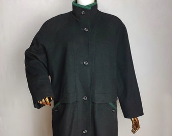 Loden Wool Alpine Coat, Womens Austrian Wool Jacket, Black Trachten Overcoat, Oktoberfest Dirndl Folk Jacket, Tyrol German Bavarian Coat, L