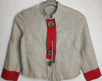 4'2" Girl Linen Jacket, Austrian Folk Trachten Jacket, Traditional Tyrol Blazer, Oktoberfest Dirndl Jacket, German Bavarian Alpine Jacket