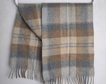 Vintage Wollschal, Tartan Karierter Langer Schal, Karo Schal, Schurwolle Accessoires, Warmer Winter Fransen Schal, Unisex Quasten Schal