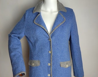 Jacke aus gekochter Wolle, Strickjacke aus österreichischer Dirndl-Wolle, Strickwaren aus Oktoberfest-Trachten, bayerischer Pullover aus Tirol, traditionelle Alpen-Trachtenjacke, L