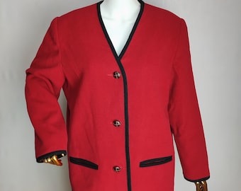 Österreichische Rote Wolljacke, Oktoberfest Dirndl Cardigan, Tirol Trachtenmantel, Deutscher Bayerischer Pullover, Traditionelle Alpen Folklore Jacke, Größe XL