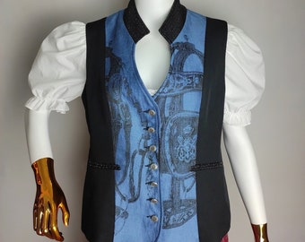 Chaleco austriaco de mezcla de lino, chaleco tirolés para mujer, chaleco tradicional Dirndl, chaleco Trachten Oktoberfest, chaleco popular bávaro alemán, talla L