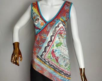 Y2K Save The Queen トップ、ヴィンテージカードプリント、イタリア製