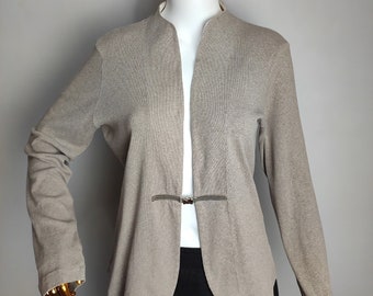 FABIANA FILIPPI Cardigan in cotone, maglieria di design italiano di lusso, cardigan aperto sul davanti beige da donna, giacca a maniche lunghe minimalista Y2K, XXL