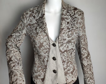 STEFANEL Vintage Tapestry Jacket, Floral Jacquard Fitted Blazer, Y2K Italian Designer Womens Jacket, Boho Festival Brocade Blazer, Size 8