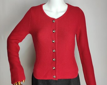 Austrian Cotton Cardigan, Red Dirndl Cardigan, Traditional Trachten Sweater, Oktoberfest Tyrolean Cardigan, Bavarian Folk Knitwear, Size XS