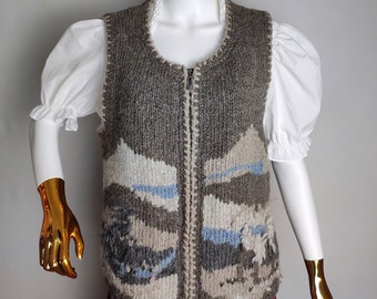 Chaleco de punto de lana austriaco, cárdigan sin mangas Dirndl, chaleco popular Oktoberfest, suéter Trachten Tirol, prendas de punto tradicionales de los Alpen bávaros, XL