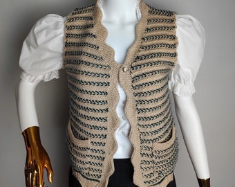 Chaleco de lana sin mangas Dirndl, cárdigan de punto a mano austriaco, chaleco popular Oktoberfest, suéter Trachten Tirol, prendas de punto tradicionales bávaras, M