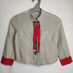 4&#39;2&quot; Girl Linen Jacket, Austrian Folk Trachten Jacket, Traditional Tyrol Blazer, Oktoberfest Dirndl Jacket, German Bavarian Alpine Jacket