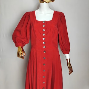 Puff Sleeve Dirndl Dress, Red Trachten Dress, Traditional Austrian Maxi Dress, Alpen Bavarian Oktoberfest Dress, Tyrolean Folk Dress, Size L