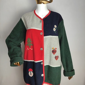 Austrian Boiled Wool Jacket, Trachten Dirndl Cardigan, Oktoberfest Wool Coat, Tyrol Bavarian Sweater, Traditional Alpen Folk Jacket, Size XL