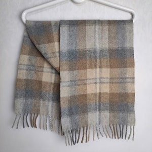 Bufanda de lana vintage, bufanda larga a cuadros de tartán, bufanda de silenciador a cuadros, accesorios de lana virgen, bufanda con flecos de invierno cálido, bufanda de borlas unisex