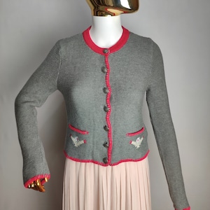Austrian Cotton Cardigan, Gray Dirndl Cardigan, Traditional Trachten Sweater, Oktoberfest Tyrol Cardigan, Bavarian Folk Knitwear, Size S