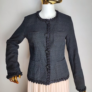 MAX MARA WEEKEND Textured Tweed Jacket, Crochet Trim Elegant Tweed Blazer, Y2K Italian Designer Jacket, French Style Classic Office Jacket