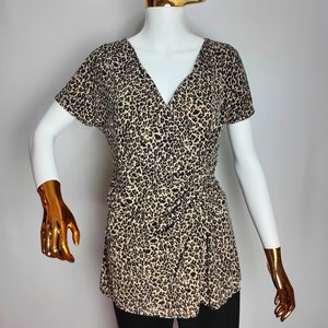 MAX MARA WEEKEND Viscose Top, Leopard Print Draped Tunic, Y2K Designer Blouse, Animal Cheetah Pattern Top, Women Stretchy Summer Top, Size S