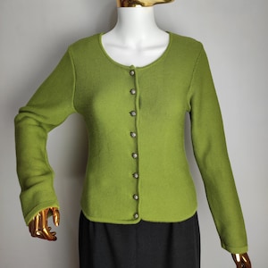 Austrian Cotton Cardigan, Green Dirndl Cardigan, Traditional Trachten Sweater, Oktoberfest Tyrolean Cardigan, Bavarian Folk Knitwear, Size S