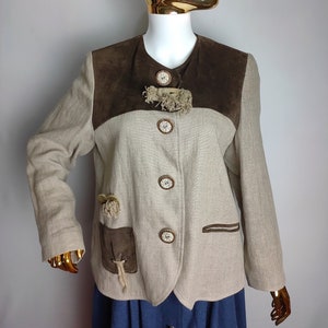 Pure Linen Dirndl Jacket, Oktoberfest Trachten Jacket, Traditional Austrian Blazer, Tyrol Folk Blazer, German Bavarian Alpen Jacket, Size M
