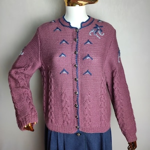 Austrian Hand Knit Wool Cardigan, Dirndl Folk Cardigan, Traditional Trachten Sweater, Oktoberfest Tyrol Cardigan, German Bavaria Knitwear, L