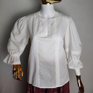 Österreichische Bluse mit Puffärmel, Weißes Baumwoll Trachten Top, Oktoberfest Dirndl Bluse, Tiroler Hemd, Bluse XL