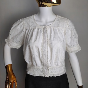 Österrikisk blus med puffärm, spetstopp med trachtenmönster, dirndl-blus från Oktoberfest, folkskjorta från Tyrolen, tysk bayersk alpblus, storlek S/M