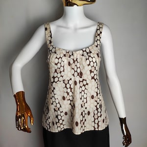 Haut en coton sans manches MARNI, chemisier d&#39;été à motif géométrique, haut pour femme de créateur de luxe de l&#39;an 2000, débardeur caraco imprimé années 90, fabriqué en Italie, M