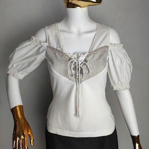 Austrian Dirndl Blouse, Traditional Trachten Blouse, Cotton Linen Oktoberfest Top, Tyrolean Folk Blouse, German Bavarian Alpen Shirt, Size S