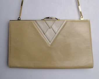 BALLY Leather Clutch, 80s Authentic Designer Shoulder Bag, Genuine Leather Purse, Gold Chain Strap Crossbody Bag, Ladies Retro Evening Purse