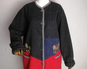 Wollwalk Jacke, Trachten Dirndl Cardigan, Oktoberfest Wollmantel, Tiroler Trachtenjanker, Trachtenjanker, 3XL