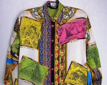 GIANNI VERSACE Silk Shirt, SS 1993 Versace Blouse, Baroque Print Button Up Shirt, Vintage Italian Haute Couture, Rare Y2K Designer Silk Top