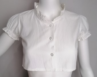 Dirndl Cropped Top, Puff Sleeve Austrian Blouse, White Trachten Top, Oktoberfest Tyrolean Alpen Blouse, German Bavarian Crop Top, Size XS