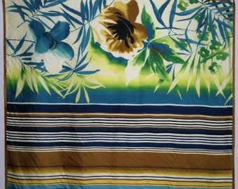 CHRISTIAN FISCHBACHER Silk Scarf, Floral Print Head Scarf, Striped Square Scarf, Signed Designer Scarf, Women Unique Accessory, Gift For Her